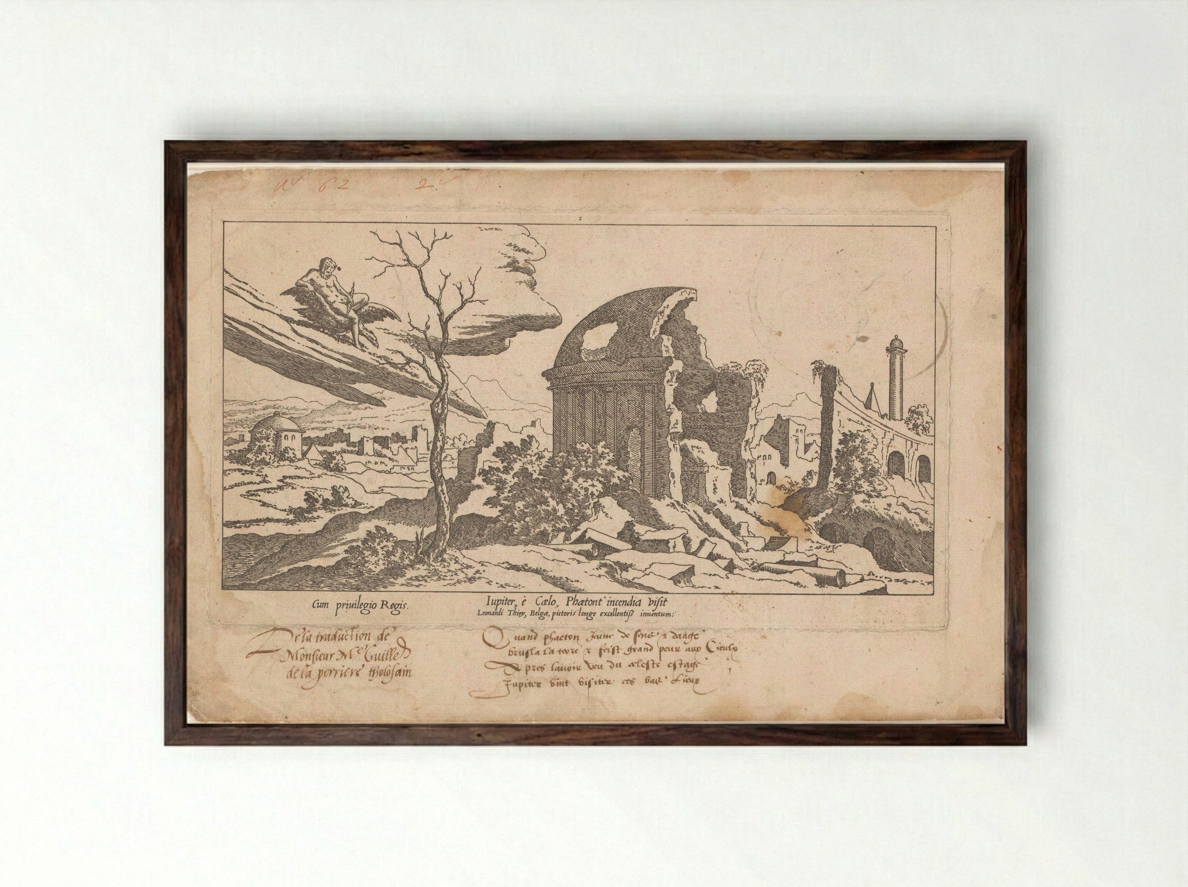 Jupiter Surveys the Damage Caused by Phaeton's Fall - Léon Davent - Framed Print Dark Wood