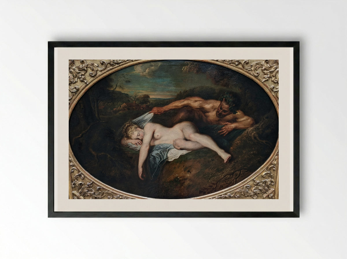 Jupiter and Antiope - Antoine Watteau - Framed Print Black