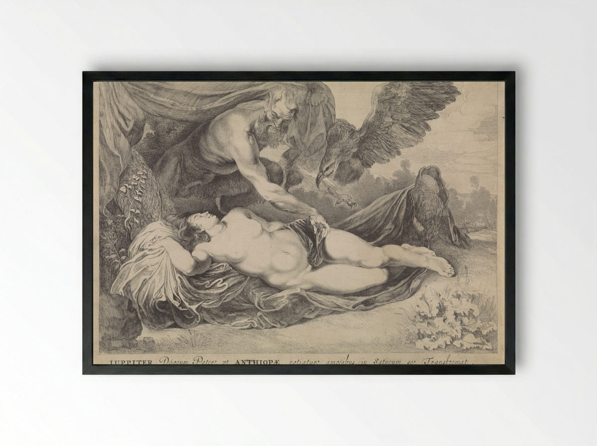 Jupiter and Antiope - Pieter van Sompel - Framed Print Black