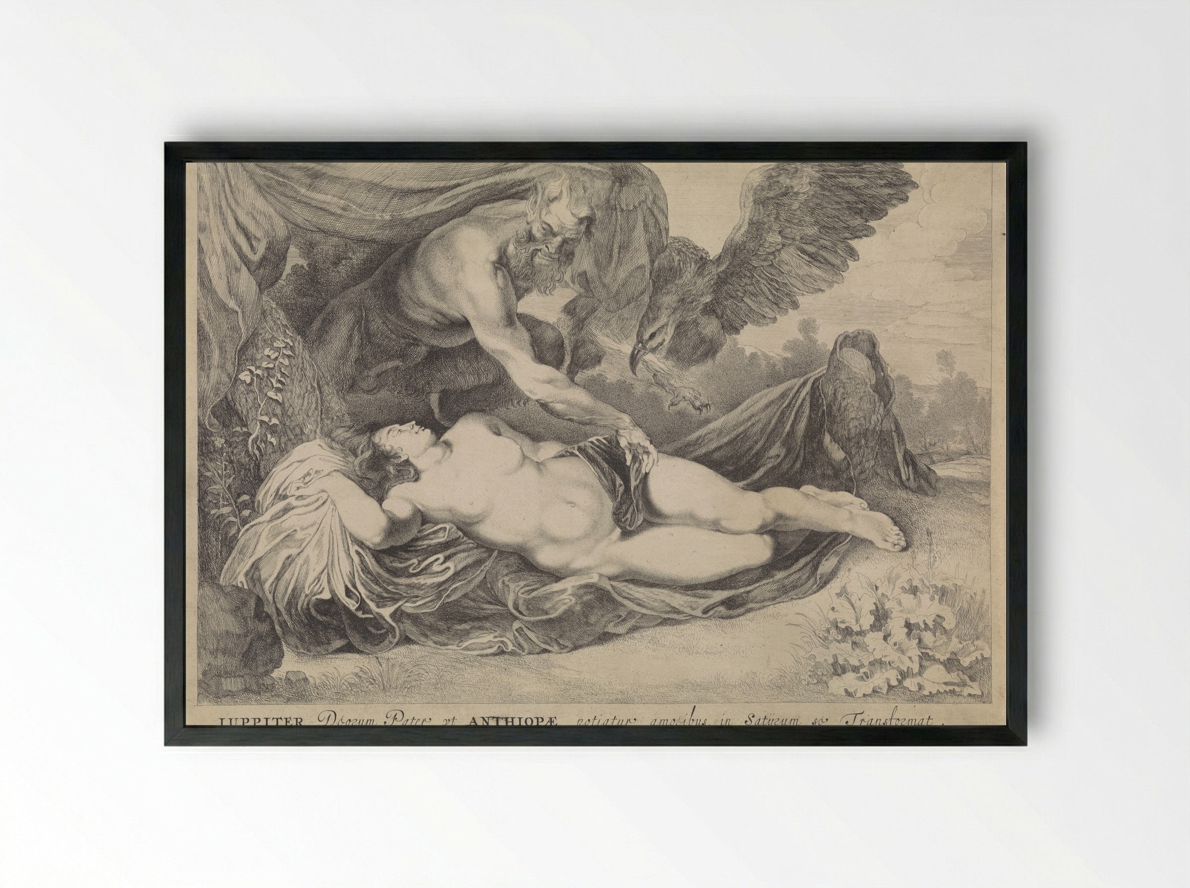 Jupiter and Antiope - Pieter van Sompel - Framed Print Black