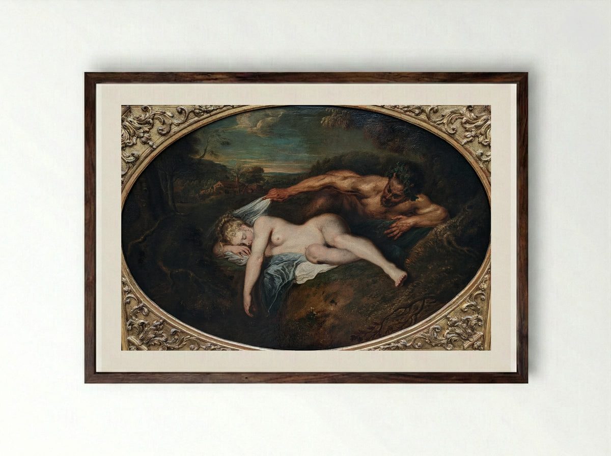 Jupiter and Antiope - Antoine Watteau - Framed Print Dark Wood