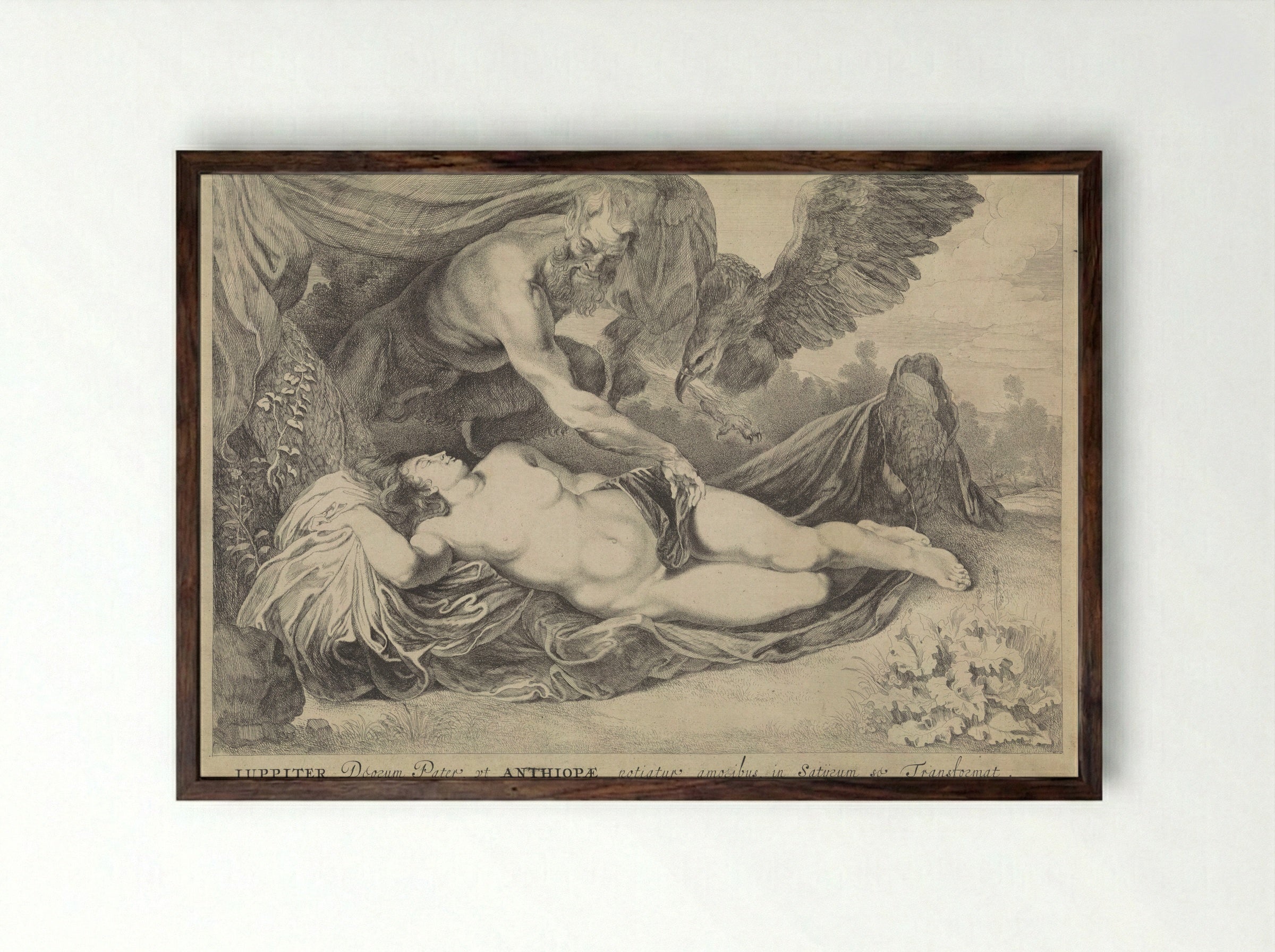 Jupiter and Antiope - Pieter van Sompel - Framed Print Dark Wood