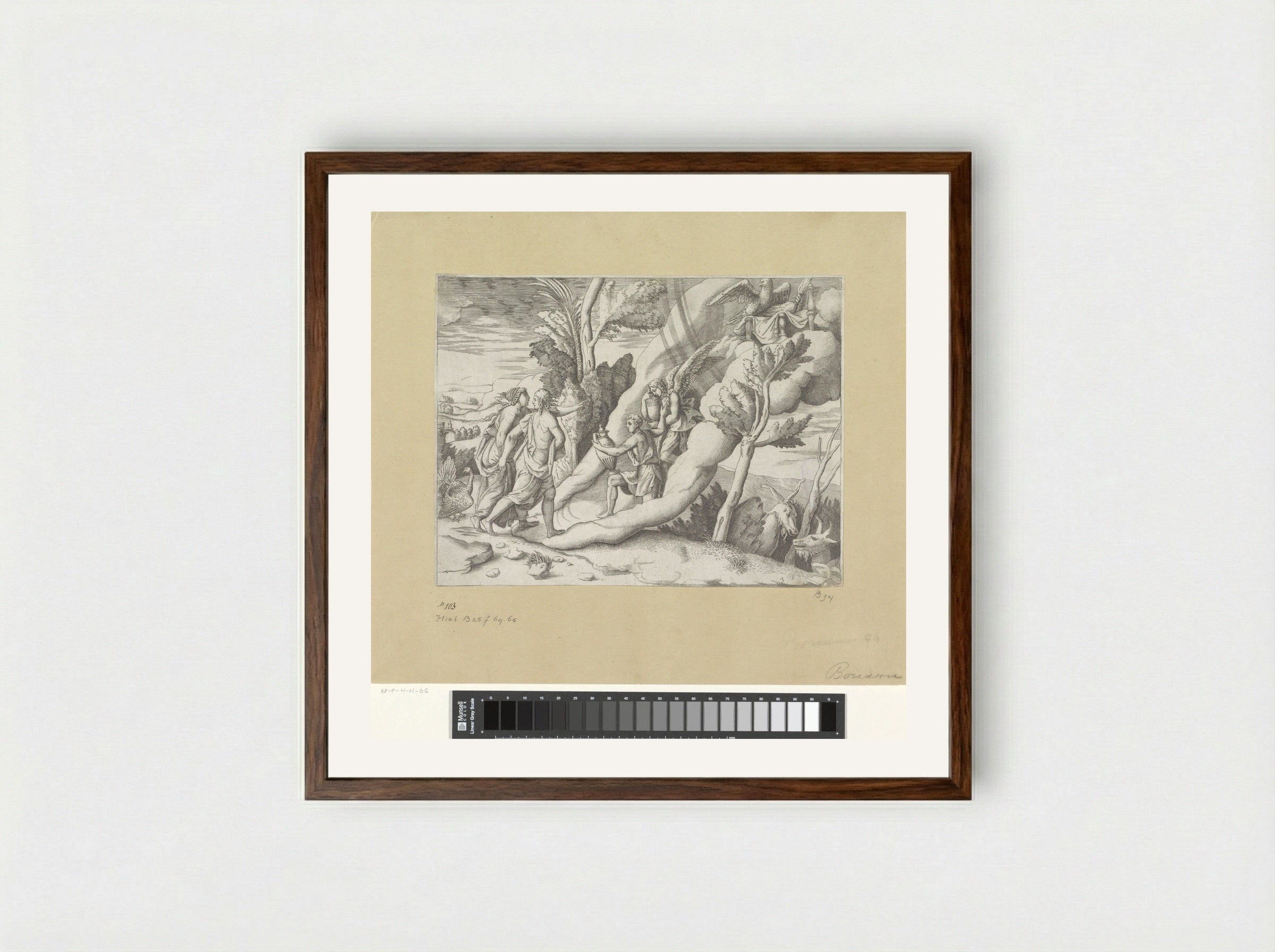 Jupiter and Juno Received in Heaven by Ganymede and Hebe - Giulio Bonasone - Framed Print Dark Wood