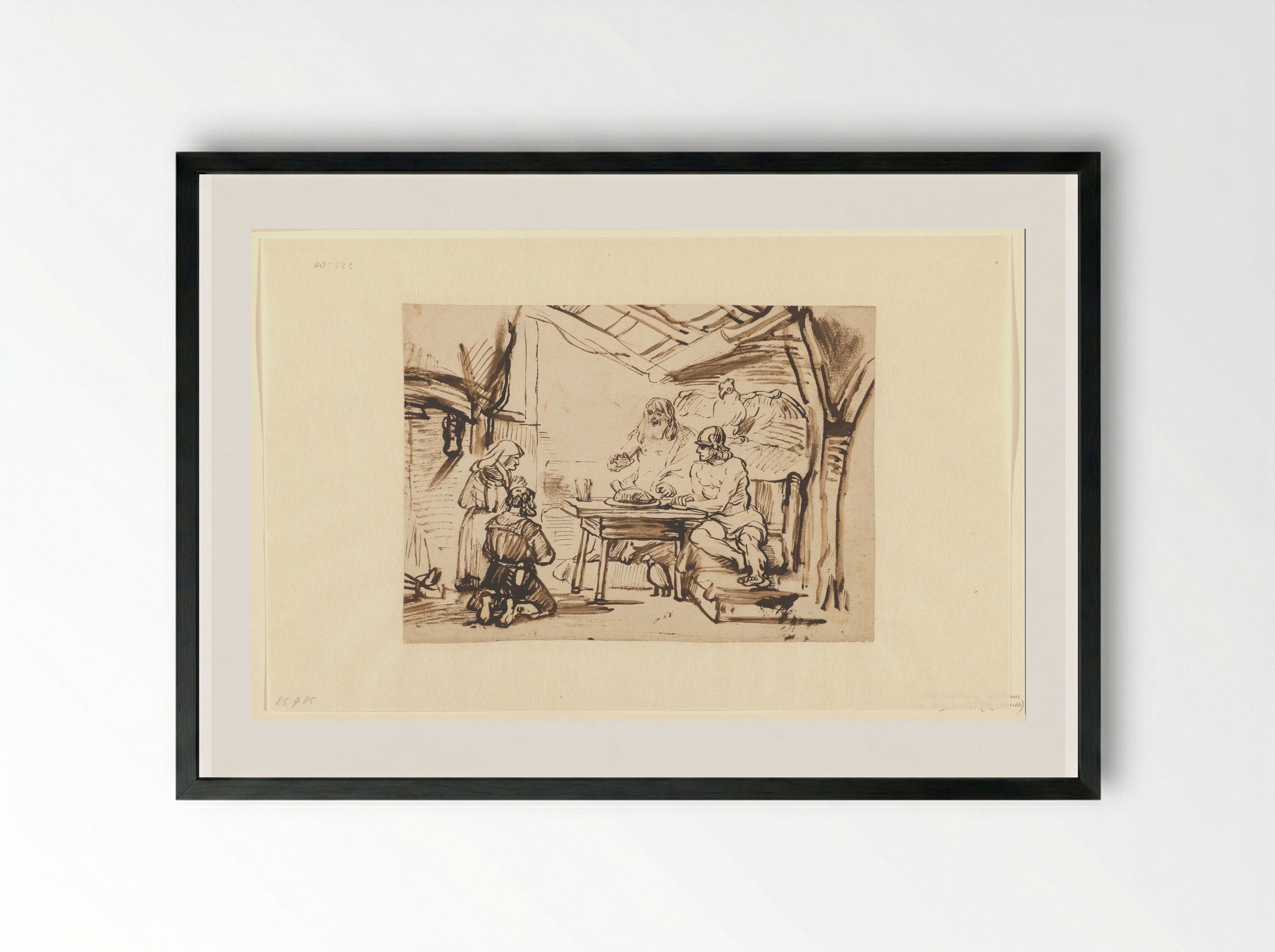 Jupiter and Mercury at the House of Philemon and Baucis - Samuel van Hoogstraten - Framed Print Black