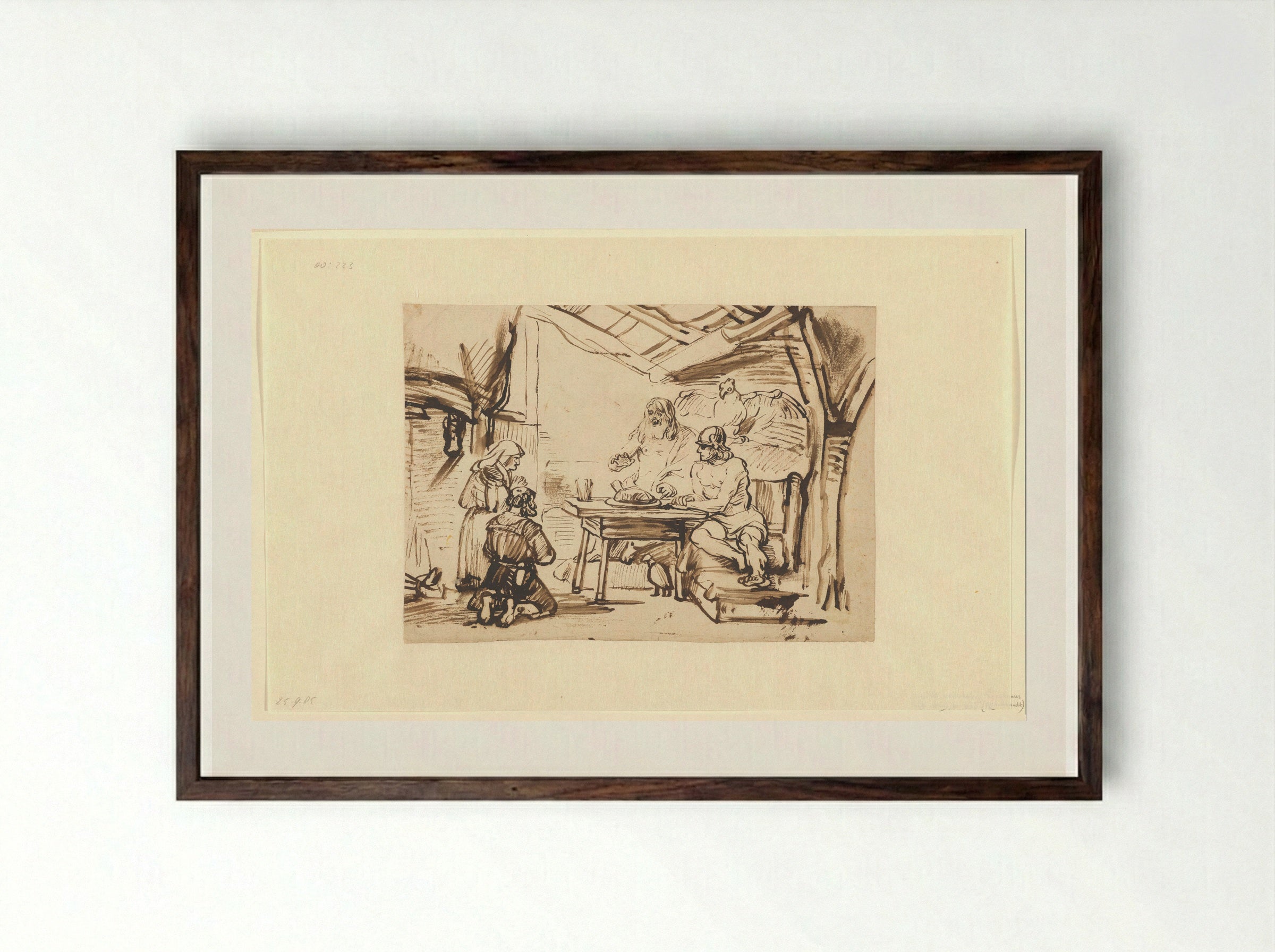 Jupiter and Mercury at the House of Philemon and Baucis - Samuel van Hoogstraten - Framed Print Dark Wood