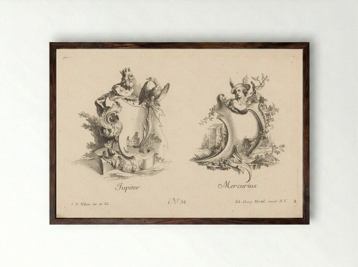 Jupiter and Mercury - Jakob Wangner - Framed Print Dark Wood