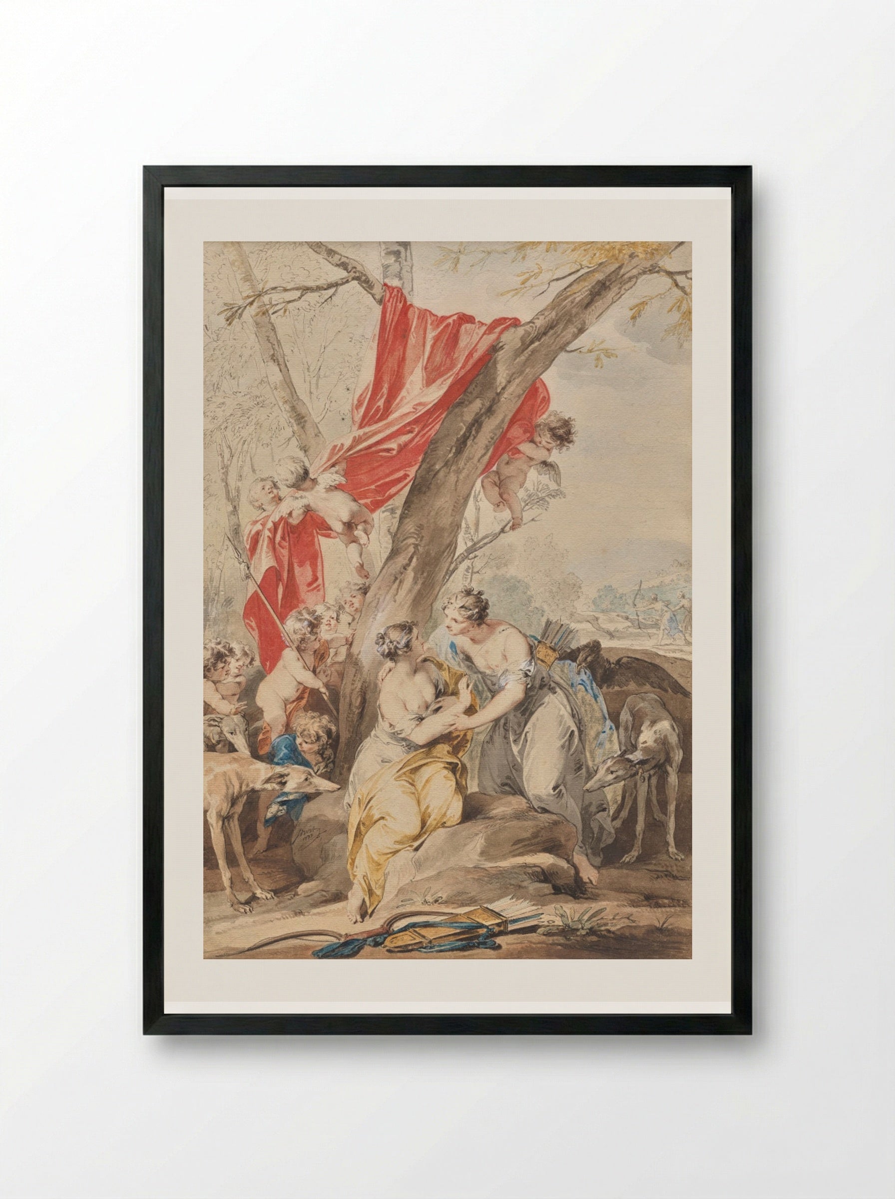 Jupiter (in the guise of Diana) and Callisto - Jacob de Wit - Framed Print Black