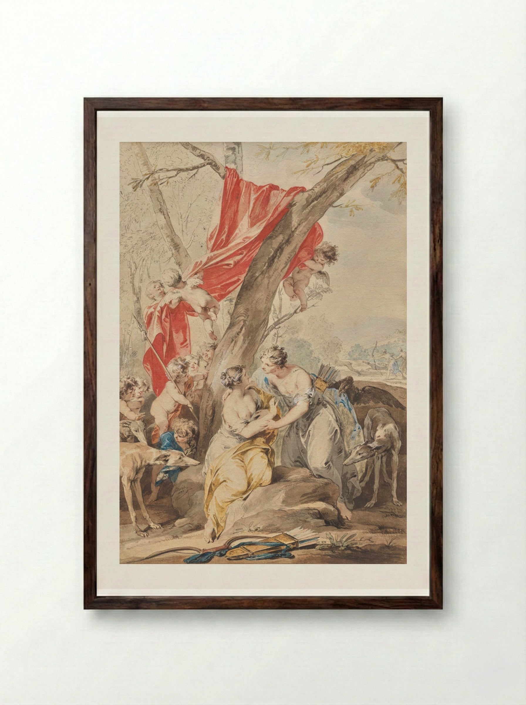 Jupiter (in the guise of Diana) and Callisto - Jacob de Wit - Framed Print Dark Wood