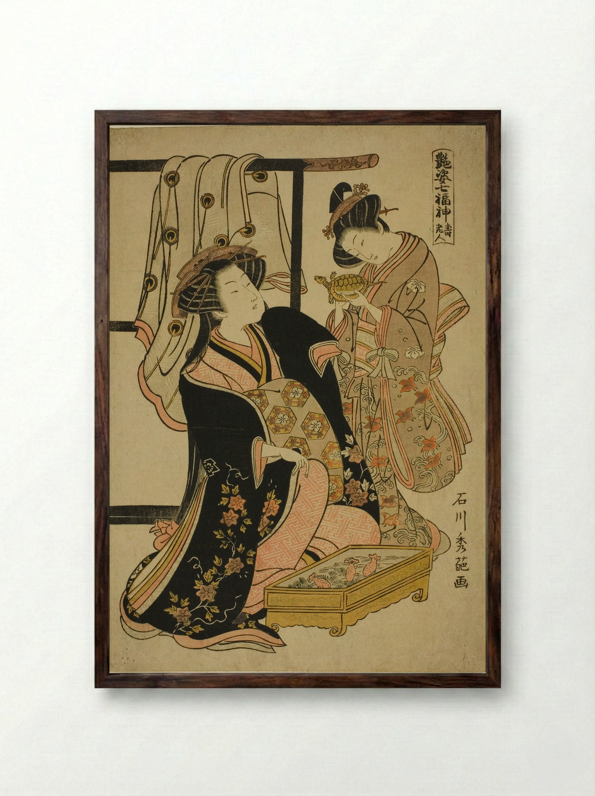 Jurojin, from the series The Seven Gods of Good Fortune - Ishikawa Toyonobu - Framed Print Dark Wood