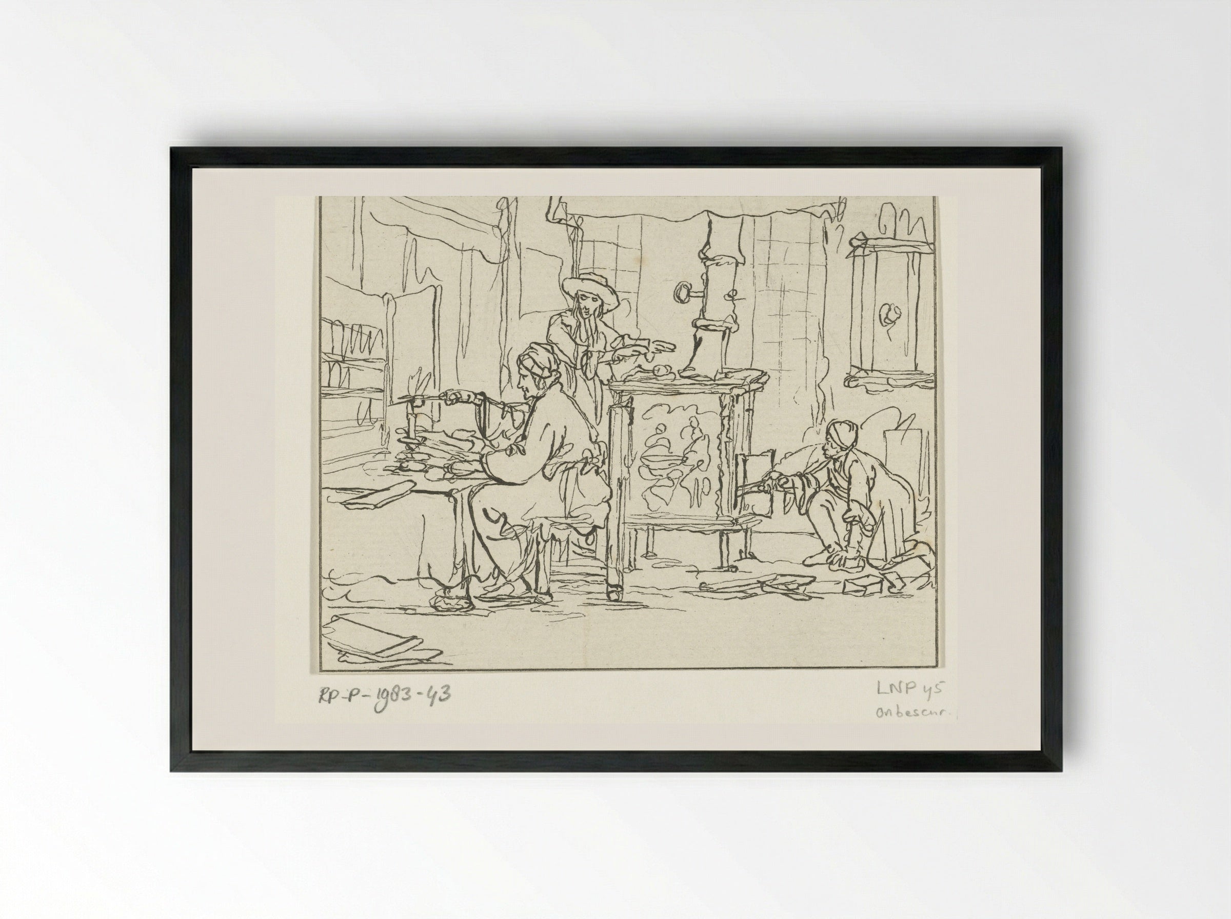 Kaarssnuitende man (Man Trimming a Candle) - Cornelis Brouwer - Framed Print Black