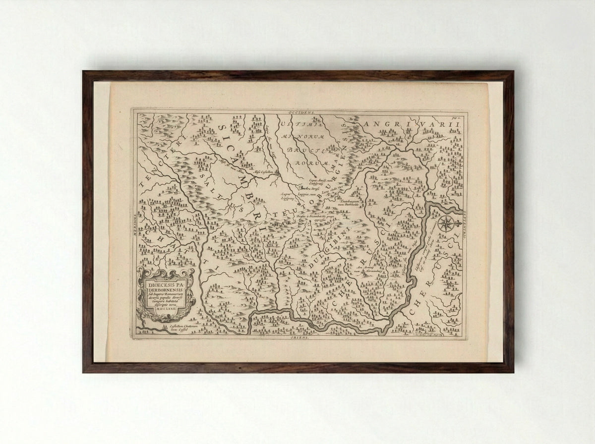 Kaart van Westfalen - Jan Matthysz. - Framed Print Dark Wood