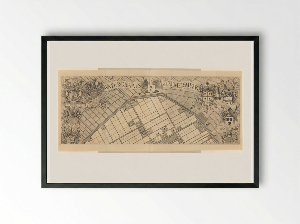 Kaart van de Watergraafsmeer (bovenste deel) - Pieter van den Berge - Framed Print Black