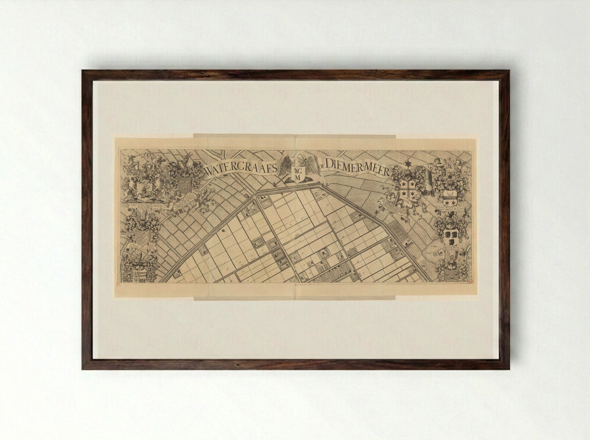 Kaart van de Watergraafsmeer (bovenste deel) - Pieter van den Berge - Framed Print Dark Wood