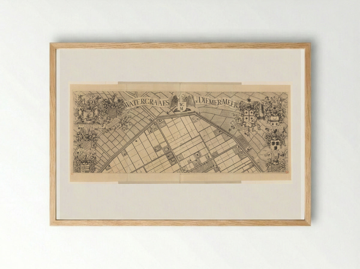 Kaart van de Watergraafsmeer (bovenste deel) - Pieter van den Berge - Framed Print Wood