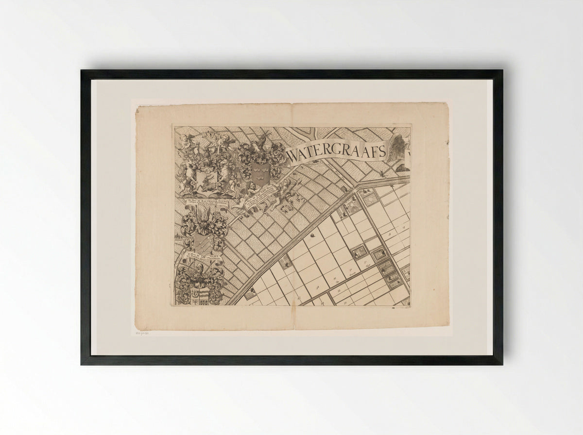 Kaart van de Watergraafsmeer (deel linksboven) - Pieter van den Berge - Framed Print Black