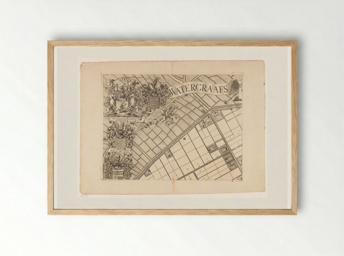 Kaart van de Watergraafsmeer (deel linksboven) - Pieter van den Berge - Framed Print Wood