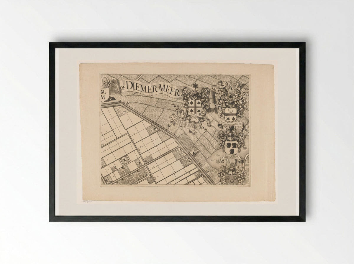 Kaart van de Watergraafsmeer (deel rechtsboven) - Pieter van den Berge - Framed Print Black