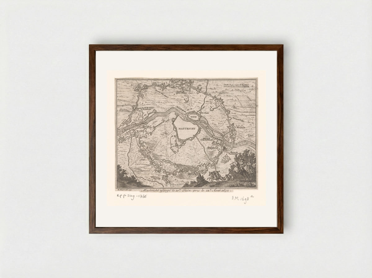 Kaart van de belegering van Maastricht, 1632 - Pierre Humbert - Framed Print Dark Wood