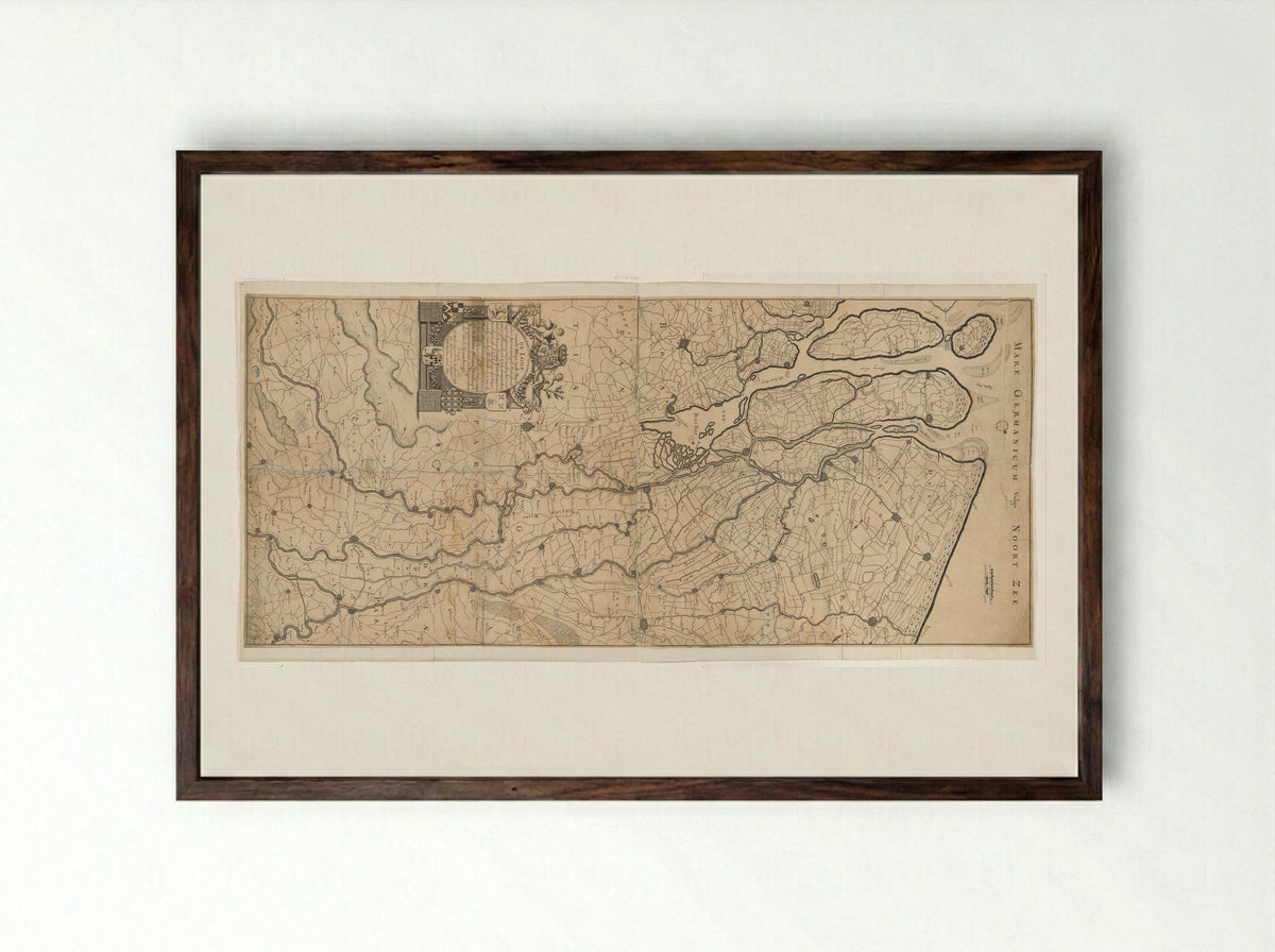 Kaart van de loop van de Rijn en de Maas - Drossaard, burgemeesters en regeerders van Zevenbergen - Framed Print Dark Wood