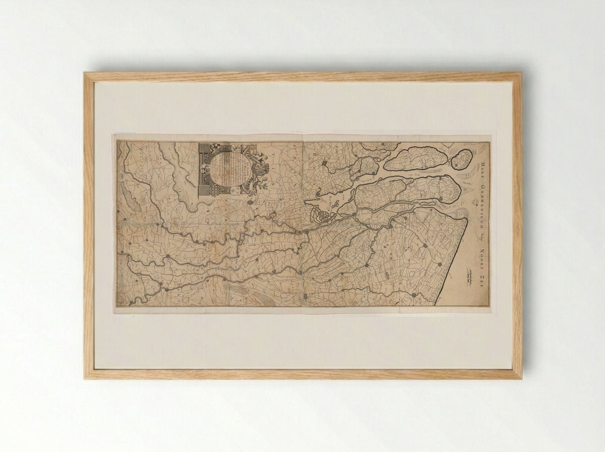 Kaart van de loop van de Rijn en de Maas - Drossaard, burgemeesters en regeerders van Zevenbergen - Framed Print Wood