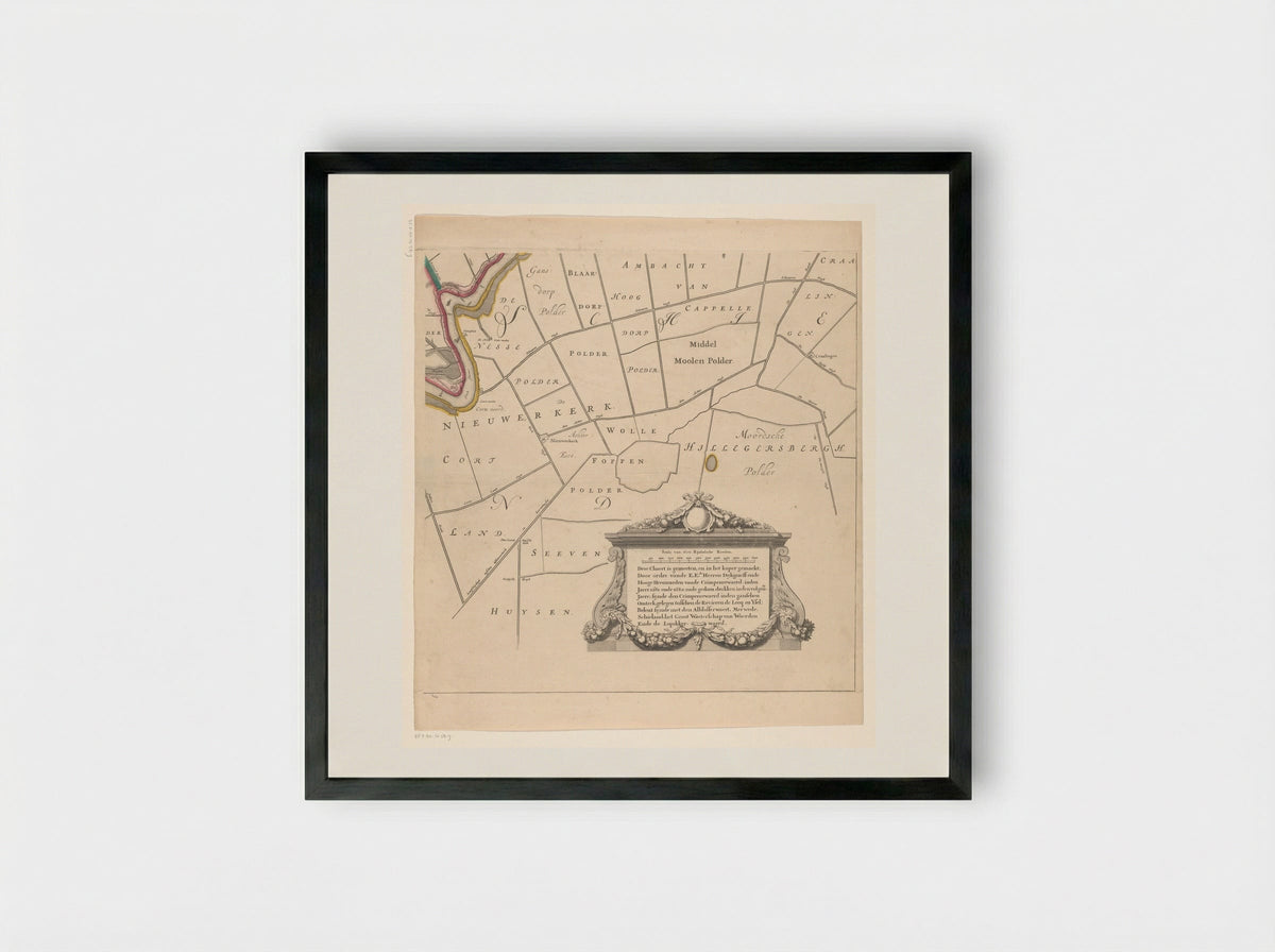 Kaart van het Hoogheemraadschap van de Krimpenerwaard (zesde deel van kaart) - Johannes Leupenius - Framed Print Black