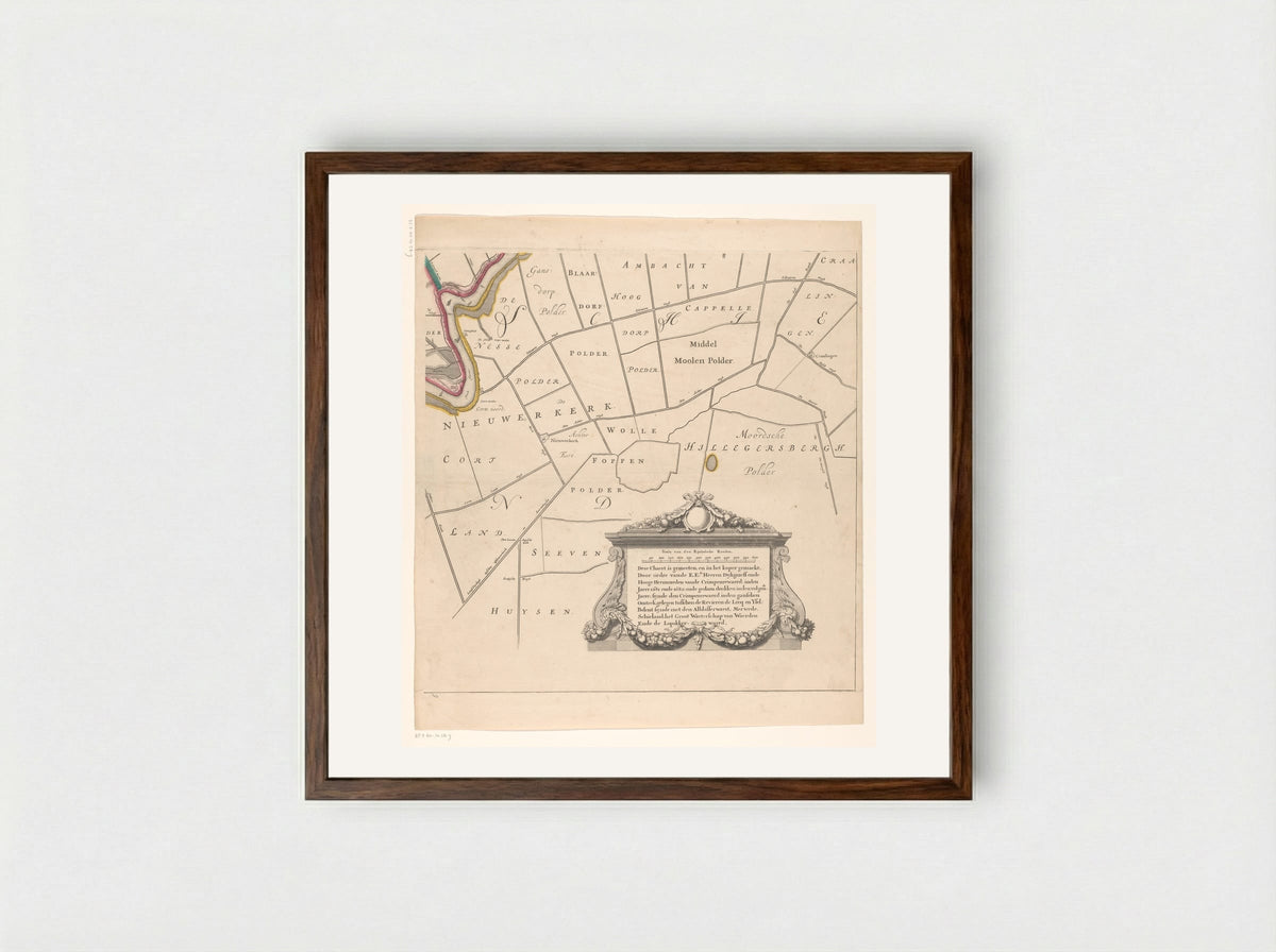 Kaart van het Hoogheemraadschap van de Krimpenerwaard (zesde deel van kaart) - Johannes Leupenius - Framed Print Dark Wood