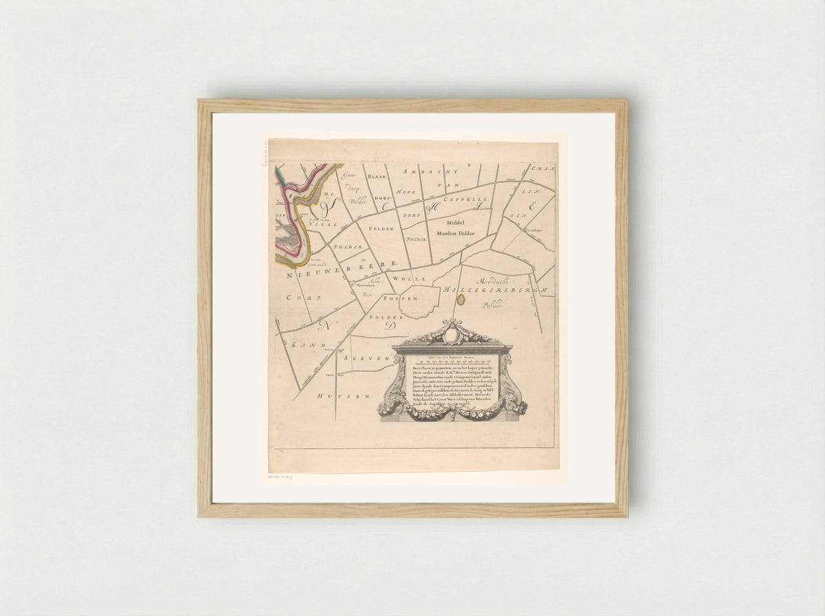 Kaart van het Hoogheemraadschap van de Krimpenerwaard (zesde deel van kaart) - Johannes Leupenius - Framed Print Wood