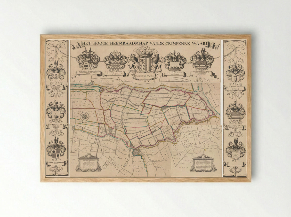 Kaart van het Hoogheemraadschap van de Krimpenerwaard - Johannes Leupenius - Framed Print Wood