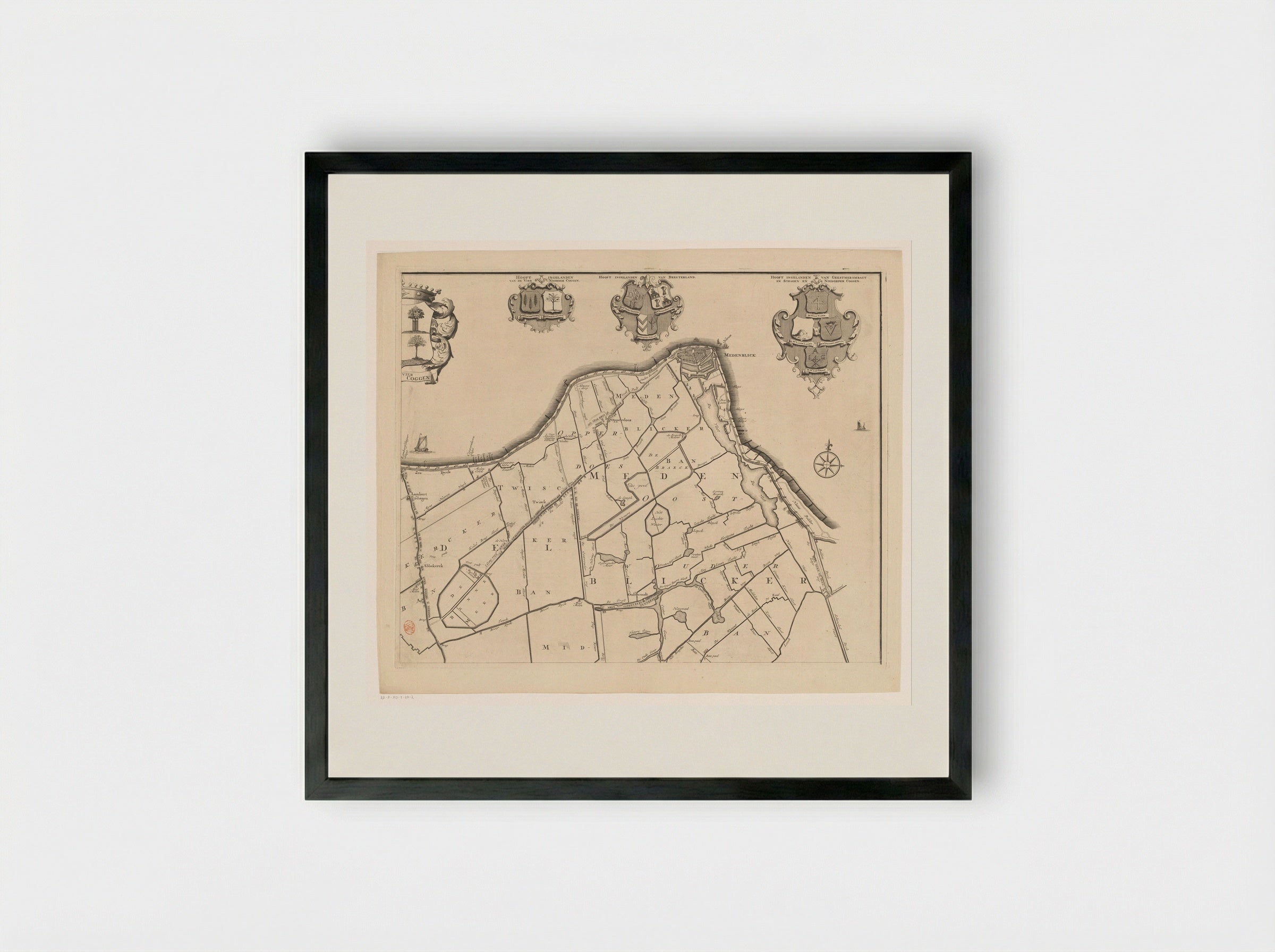 Kaart van het dijkgraafschap van de Vier Noorder Koggen (deel rechtsboven) - Hendrik de Leth - Framed Print Black