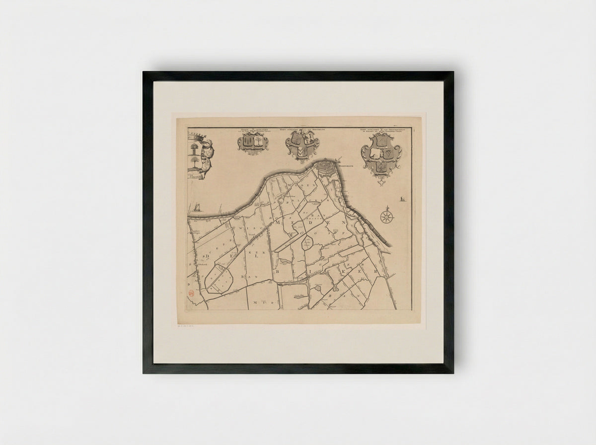 Kaart van het dijkgraafschap van de Vier Noorder Koggen (deel rechtsboven) - Hendrik de Leth - Framed Print Black