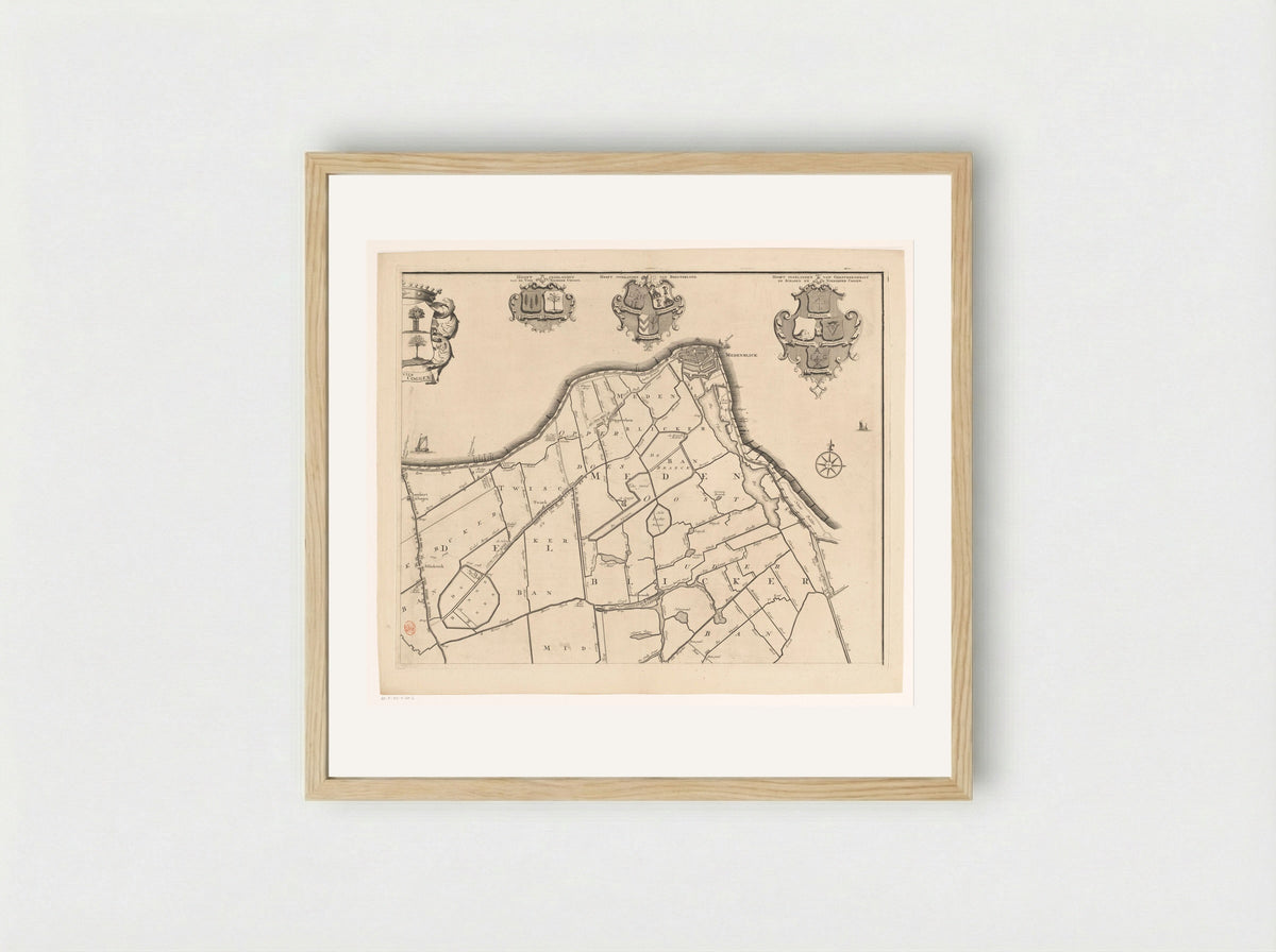 Kaart van het dijkgraafschap van de Vier Noorder Koggen (deel rechtsboven) - Hendrik de Leth - Framed Print Wood