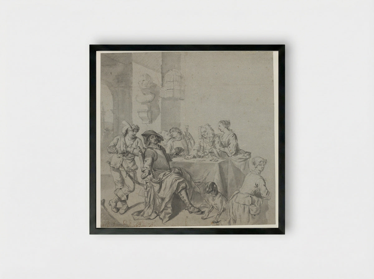 Kaartspelend gezelschap - Balthasar van den Bossche - Framed Print Black