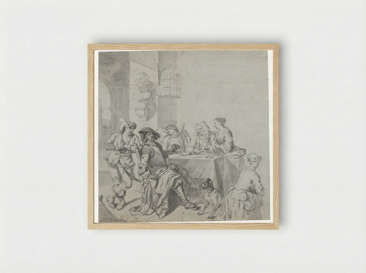 Kaartspelend gezelschap - Balthasar van den Bossche - Framed Print Wood