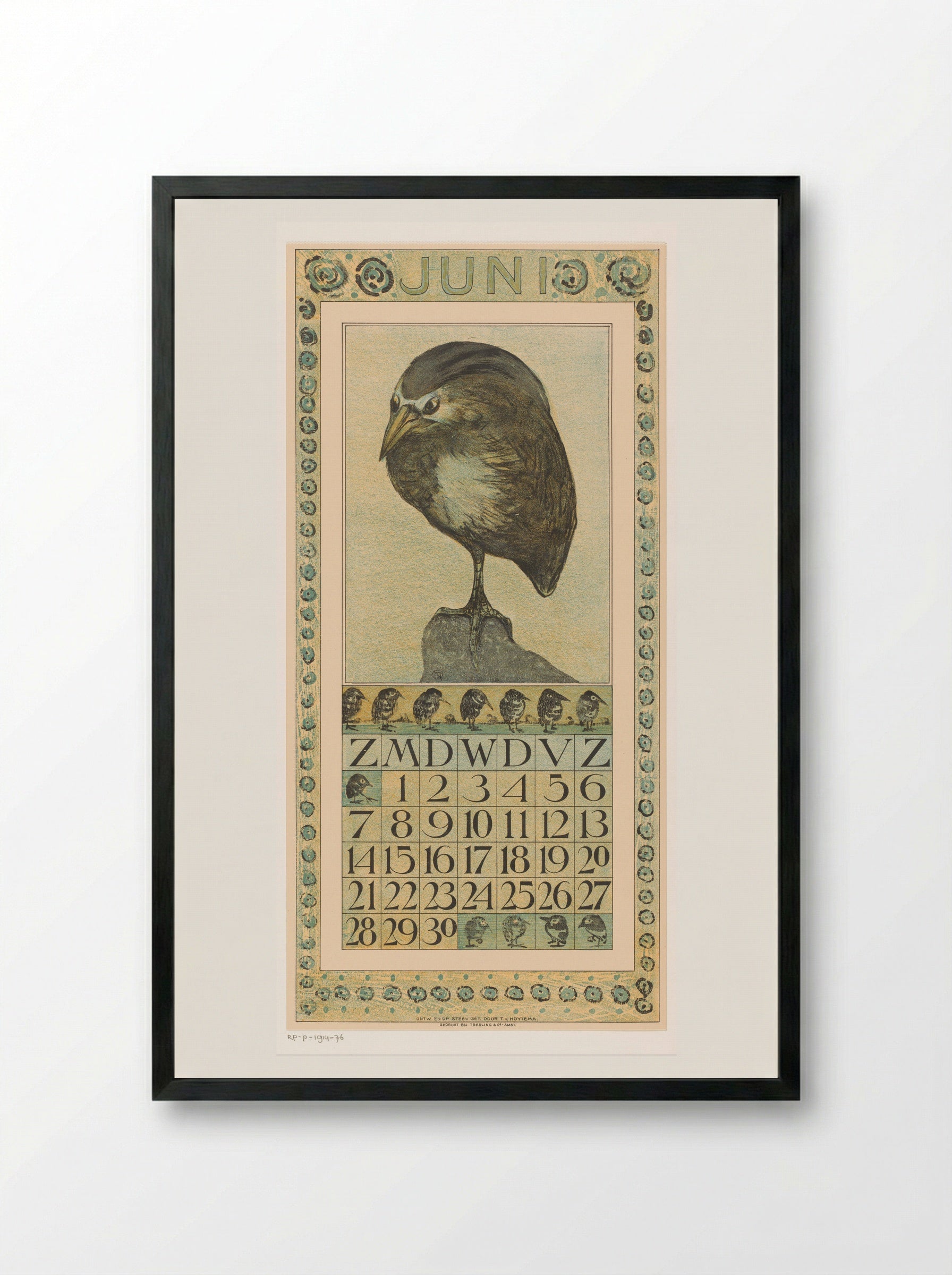 Kalenderblad juni met kwak - Theo van Hoytema - Framed Print Black