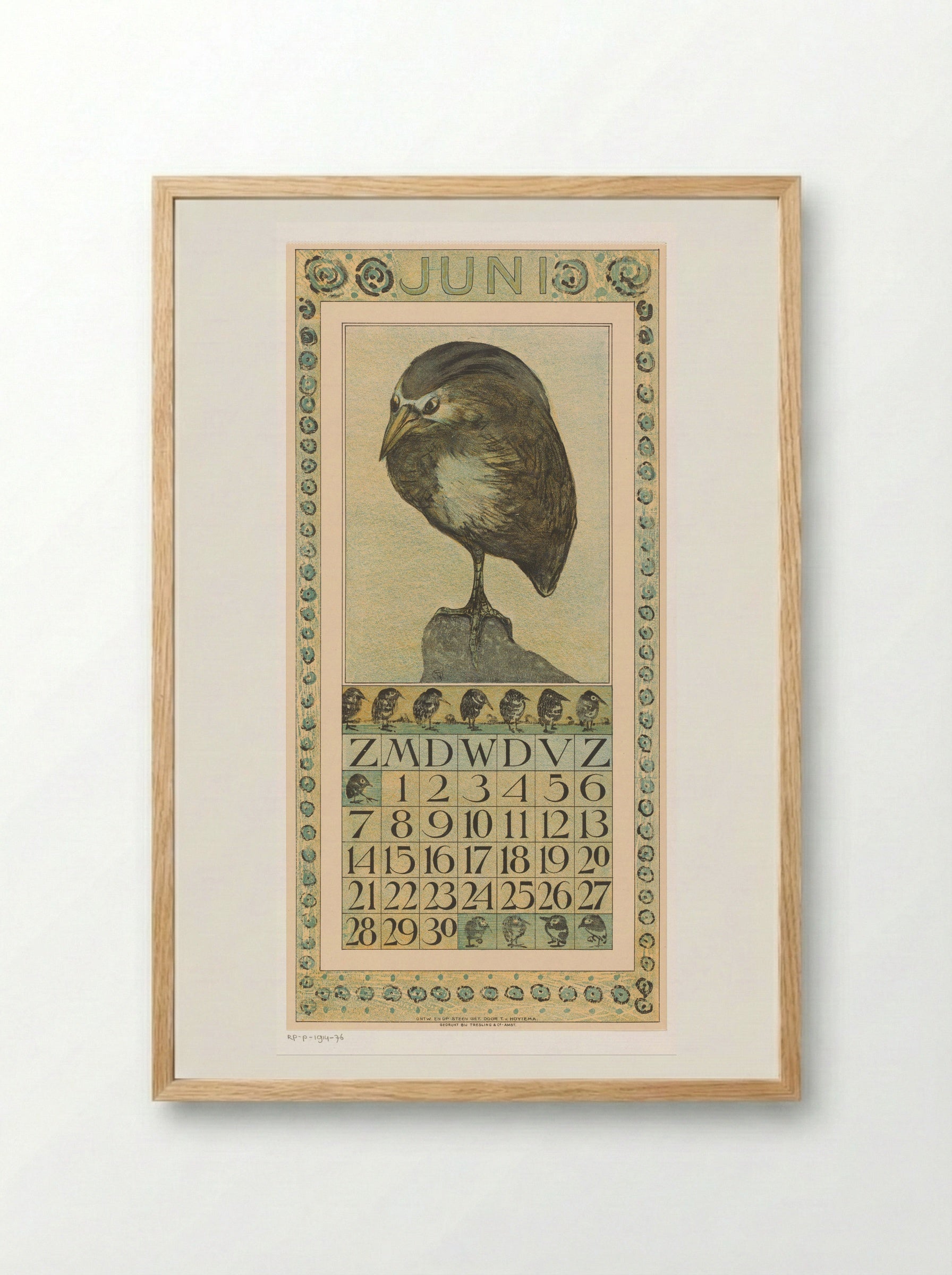 Kalenderblad juni met kwak - Theo van Hoytema - Framed Print Wood