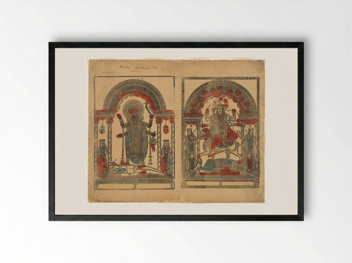 Kali and Jagaddhatri - Sri Hemchandra Das - Framed Print Black