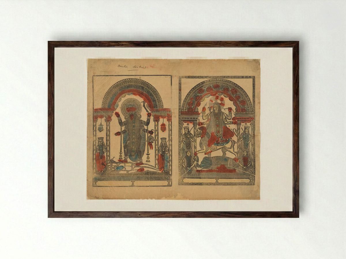 Kali and Jagaddhatri - Sri Hemchandra Das - Framed Print Dark Wood