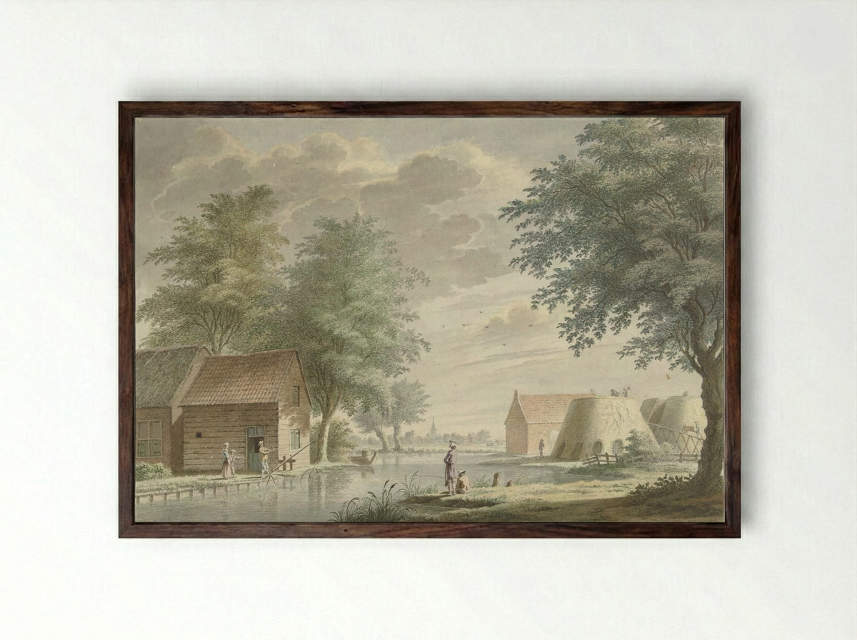 Kalkovens bij Hillegom - Gerard van Rossum - Framed Print Dark Wood