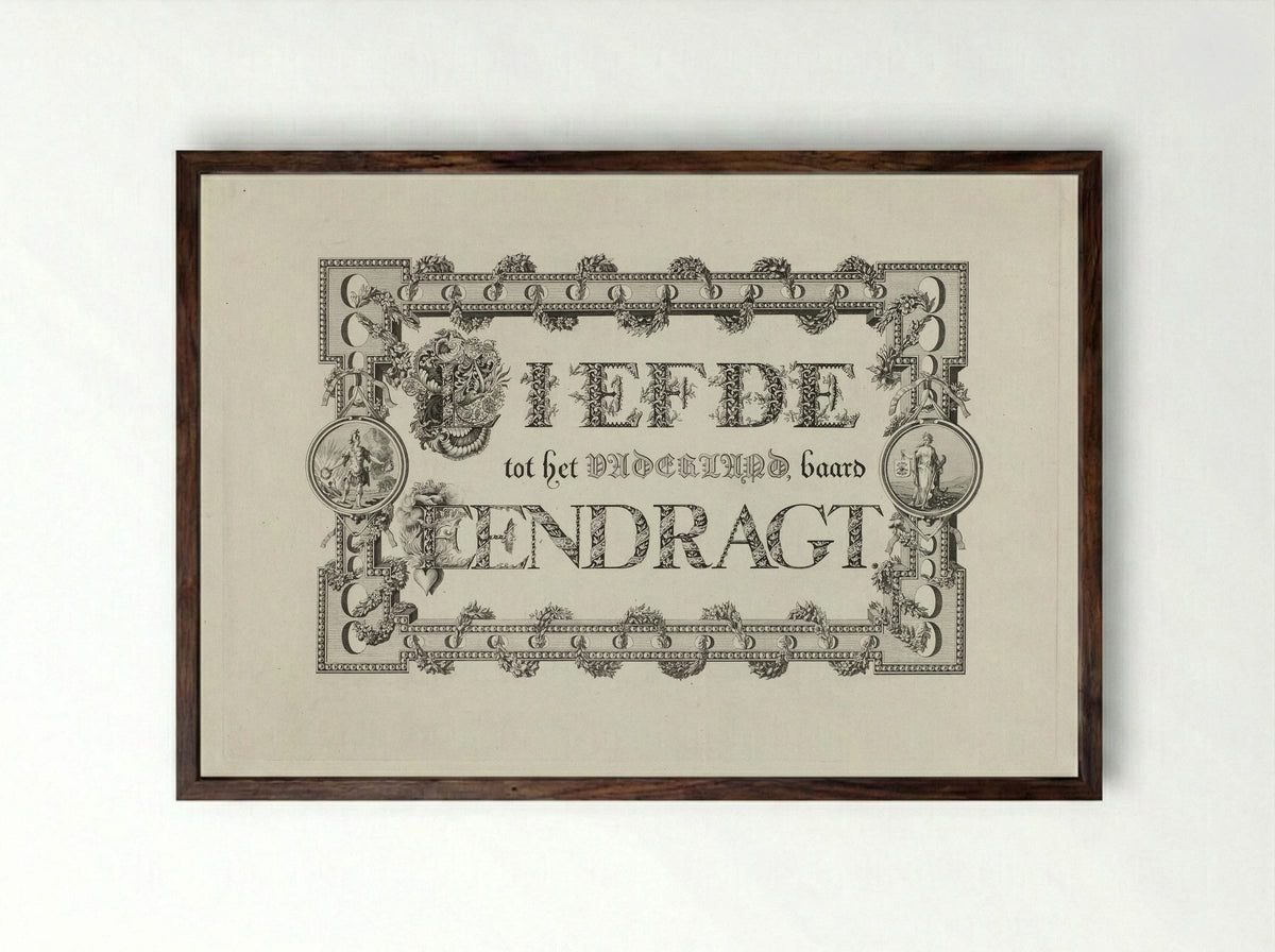 Kalligrafie op de eendracht van het land - Leonard Jozef Ferrier - Framed Print Dark Wood