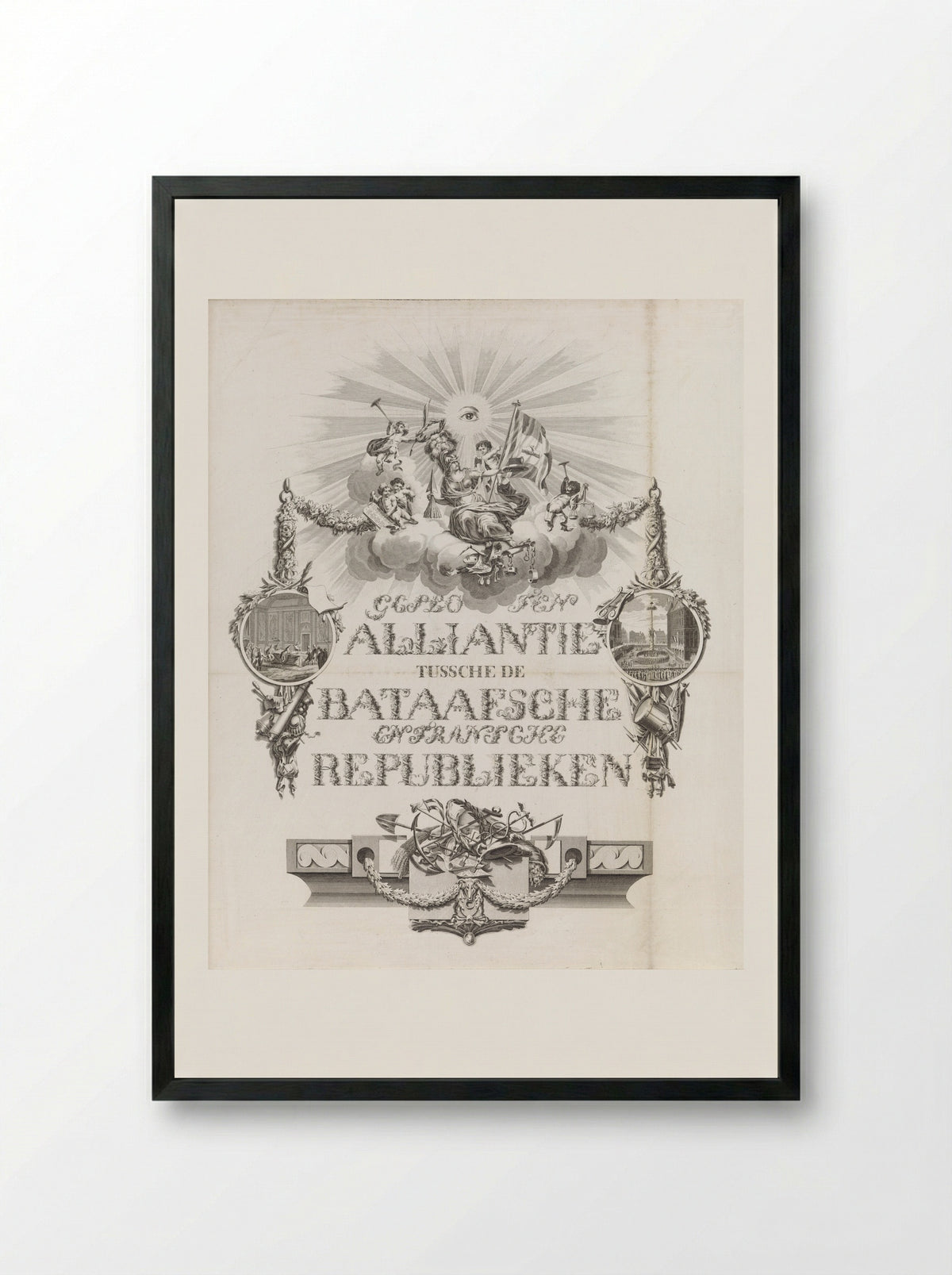 Kalligrafische allegorie op de Alliantie in 1795 - Jan Lucas van der Beek - Framed Print Black