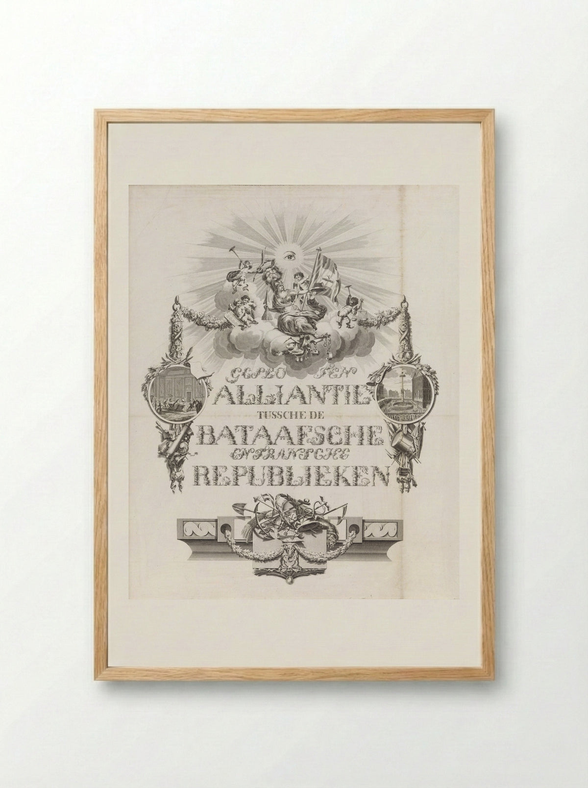 Kalligrafische allegorie op de Alliantie in 1795 - Jan Lucas van der Beek - Framed Print Wood