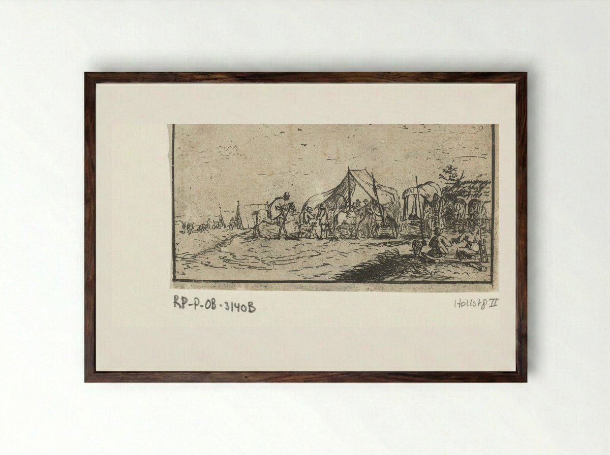 Kampement (Military Encampment) - Robert van den Hoecke - Framed Print Dark Wood