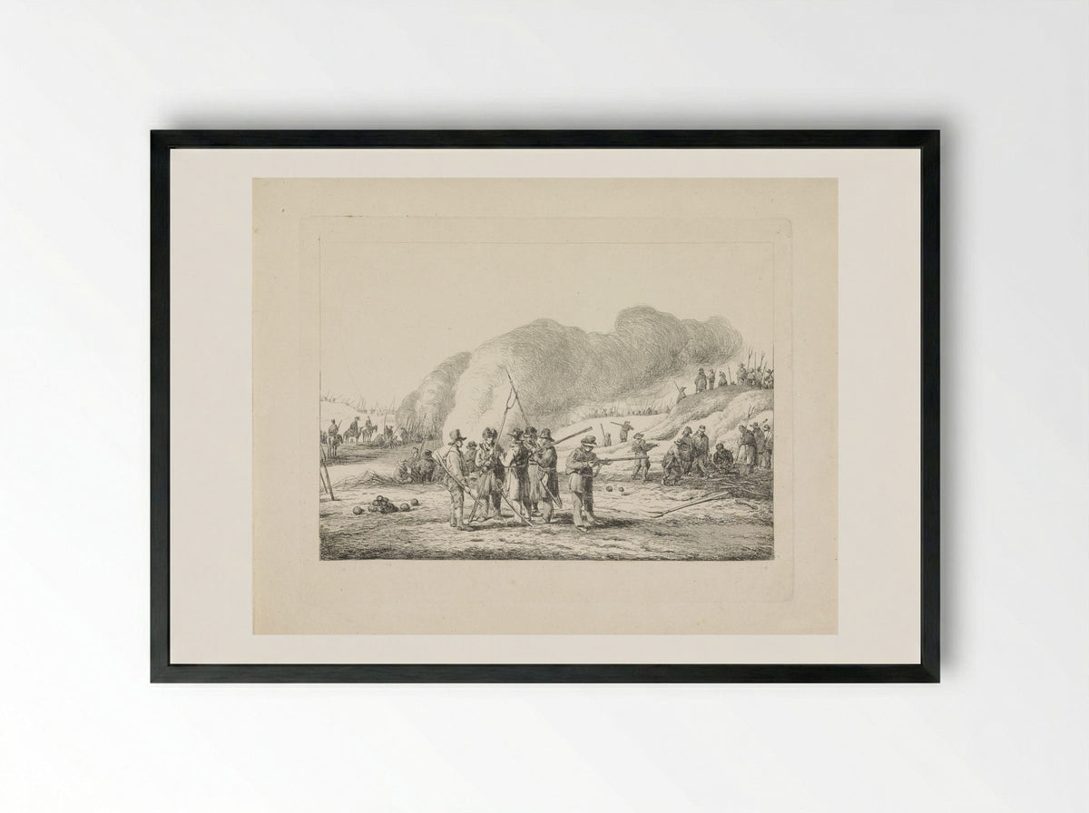 Kampement van burgers in duinen van Noord-Holland, 19 januari 1814 - Pieter Gerardus van Os - Framed Print Black
