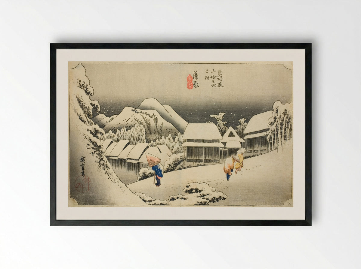 Kanbara: Evening Snow - Utagawa Hiroshige - Framed Print Black