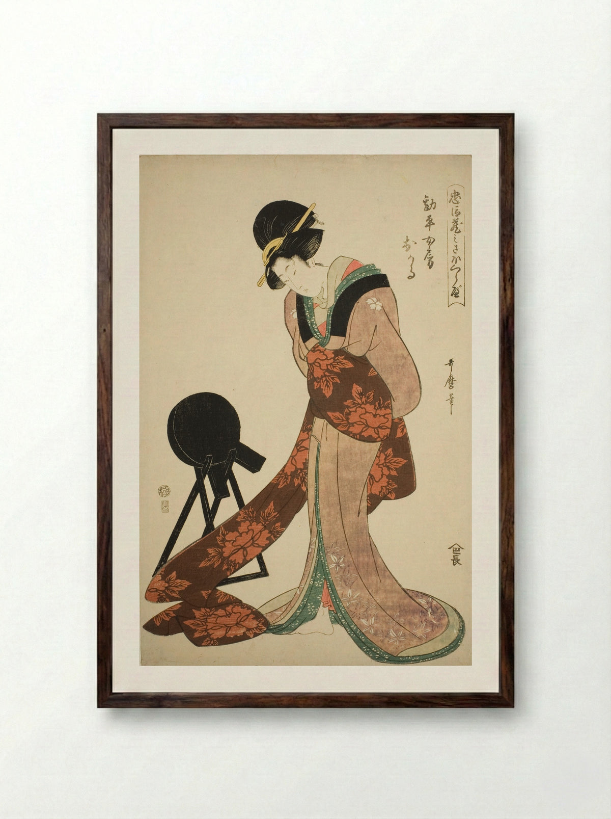 Kanpei's Wife Okaru - Kitagawa Utamaro - Framed Print Dark Wood