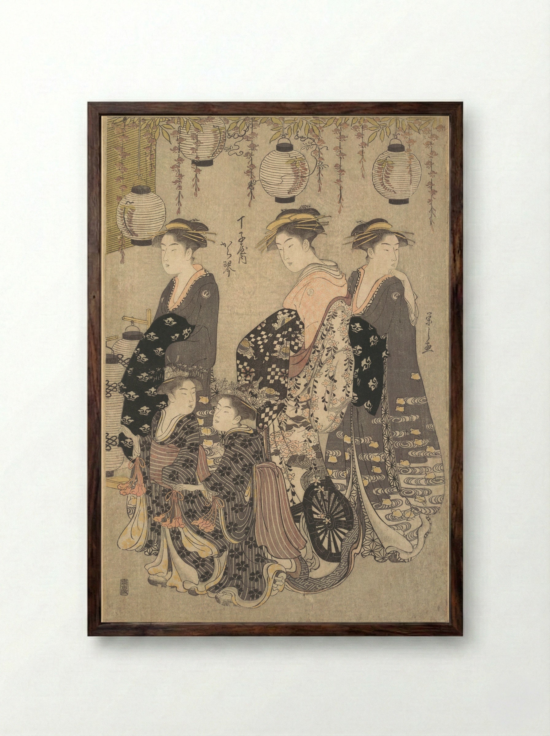 Karakoto of Chojiya on Parade - Chōbunsai Eishi - Framed Print Dark Wood