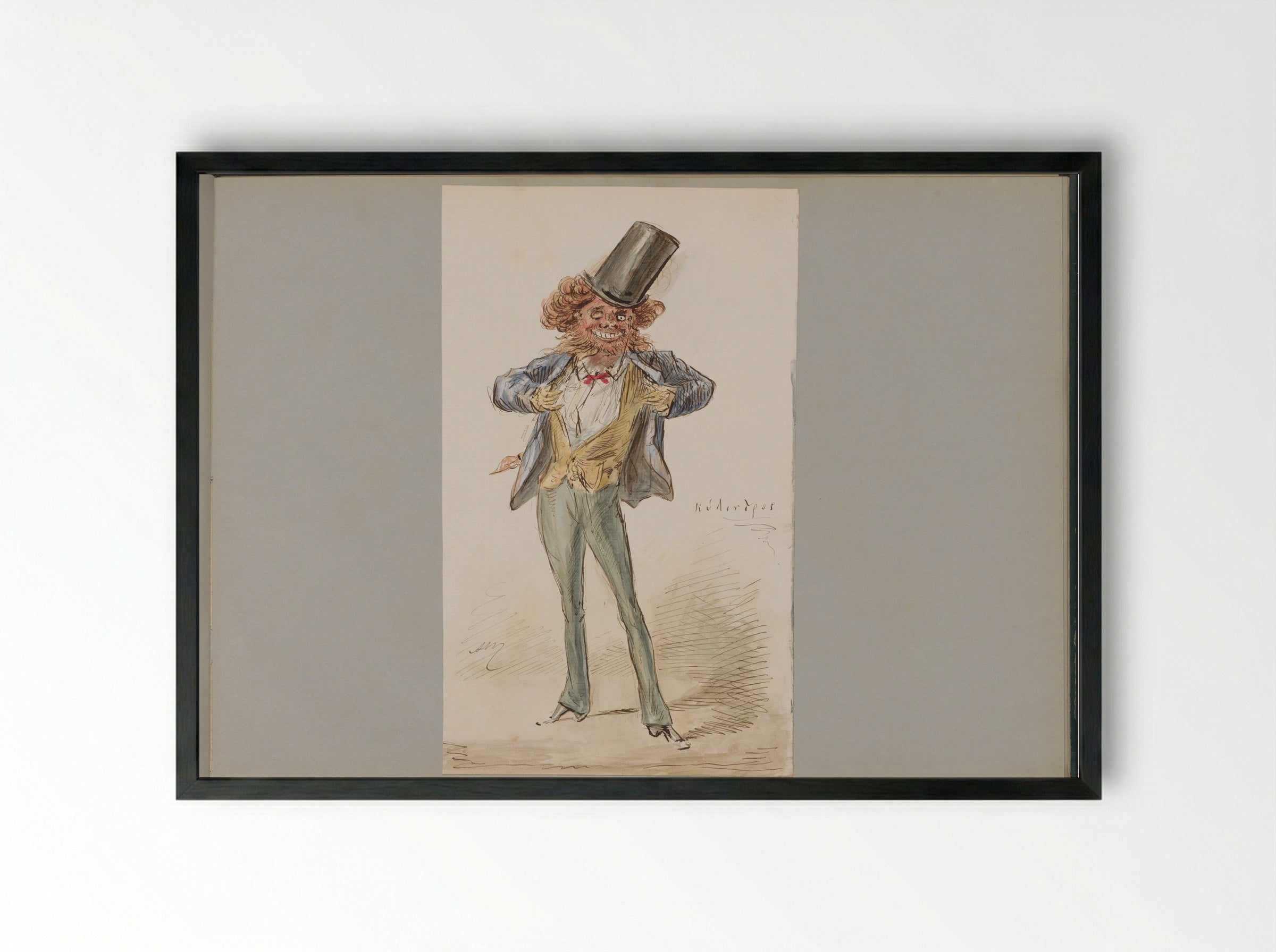 Karikaturale figuur met een bolhoed - Alexander Ver Huell - Framed Print Black