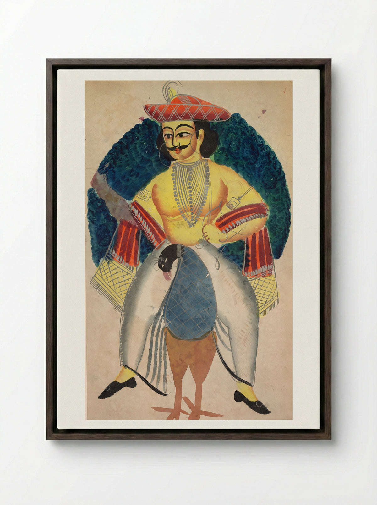 Kartikeya - Kalighat School - Framed Canvas Dark Wood