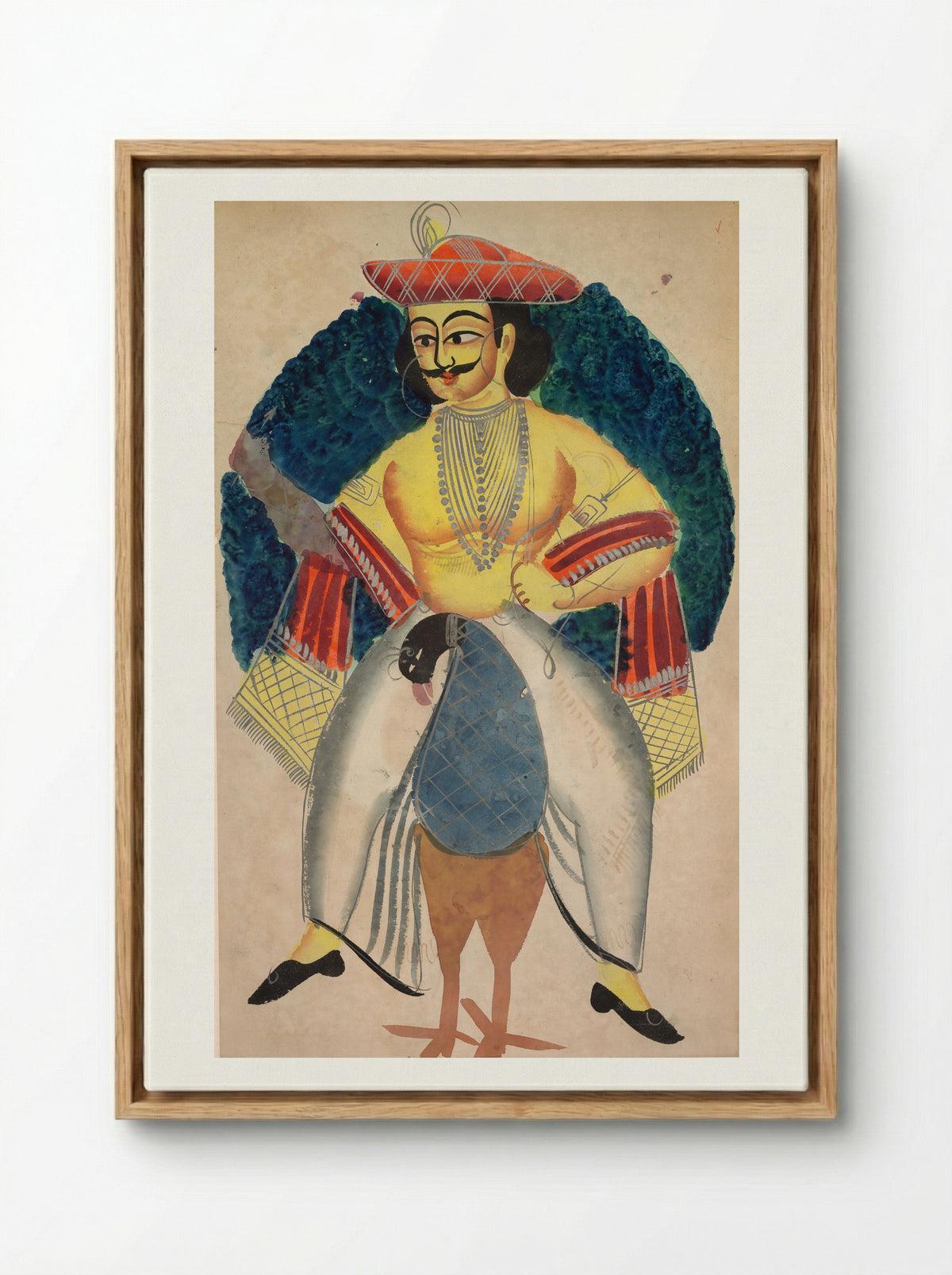 Kartikeya - Kalighat School - Framed Canvas Wood