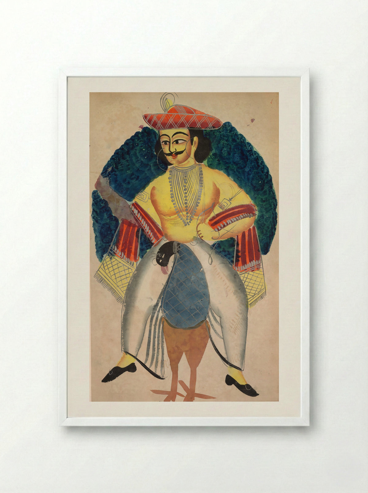 Kartikeya - Kalighat School - Framed Print White